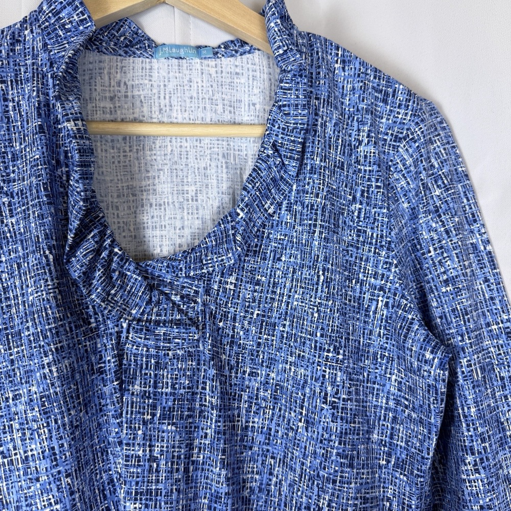 J McLaughlin Medium Catalina Cloth Durham Ruffle Top 3/4 Sleeve Splatter Grid